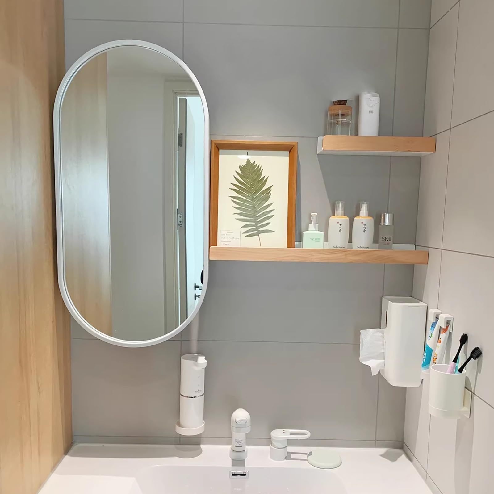 Specchio Angolare da Bagno, Ovale Specchio da Parete con Cornice in Metallo Supporto Girevole, Specchio Inclinabile e Girevole(Black,40x80cm/15.7x31.5in)