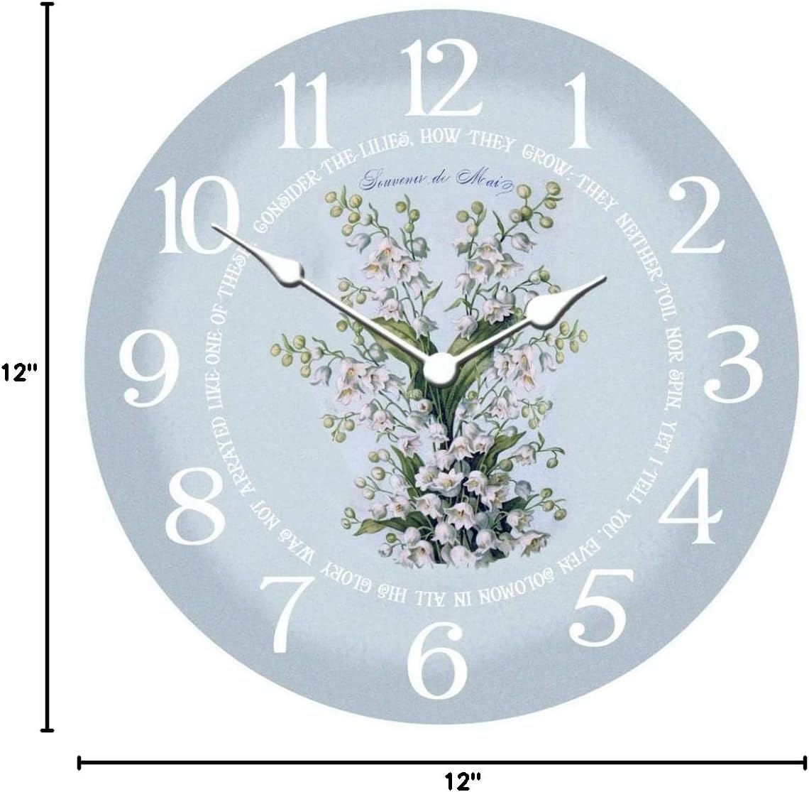 White Flowers Wall Clock | Ultra Quiet Quartz Mechanism | Hand Made in USA Beautiful Crisp Lasting Color | Comes in 8 Sizes | 12-Inch
