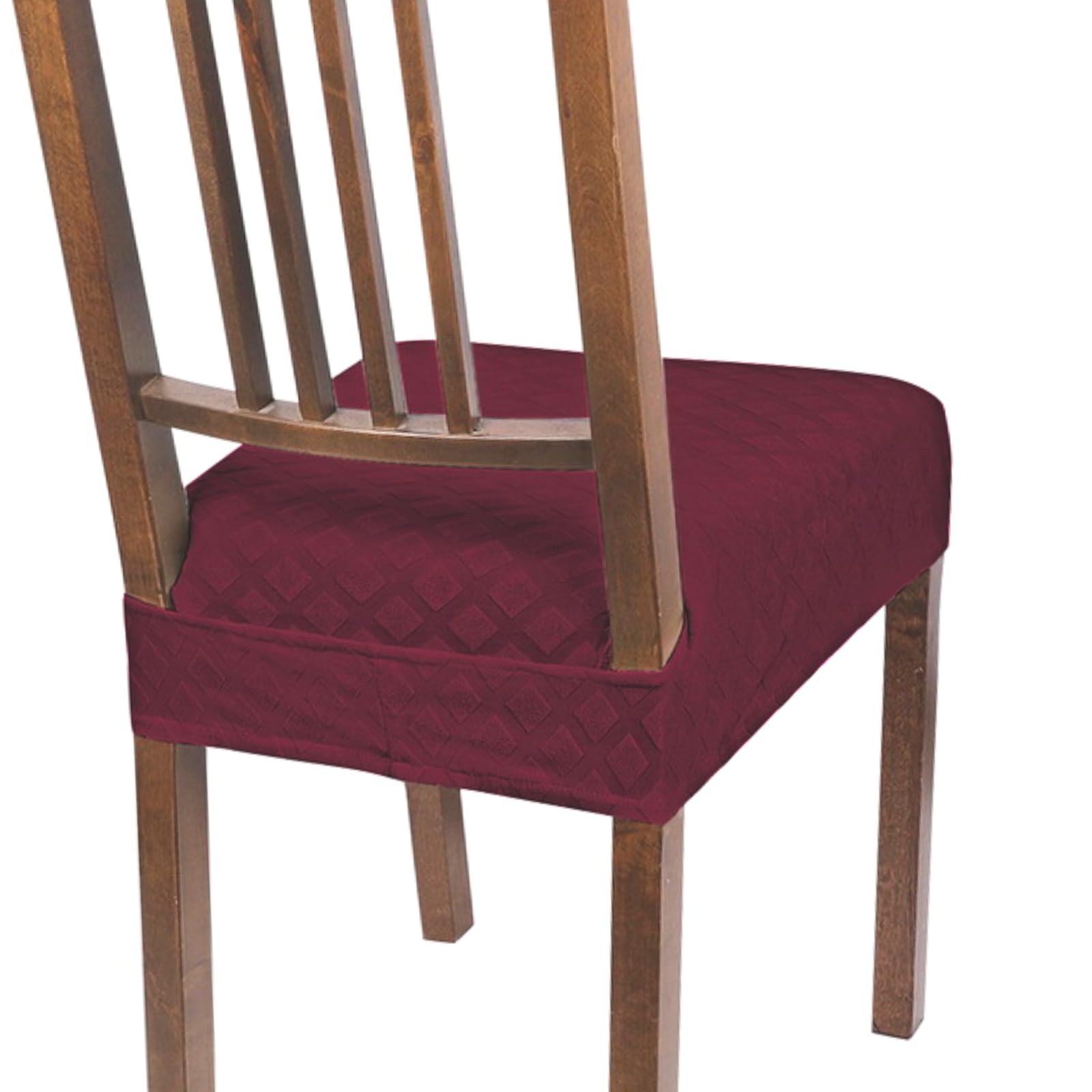 searchi stretch dining chair seat covers set of 4, soft removable washable seat covers for dining chairs, dining room seat cover slipcover protector (rear-covered, red diamond jacquard)