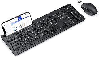 Wireless Keyboard and Mouse Set UK QWERTY, seenda Full Size 2.4G Cordless USB Keyboard with Phone Holder, Ergonomic Quiet Wireless Mice Keyboard Combo for Office PC, Computer, Laptop, Desktop, Windows