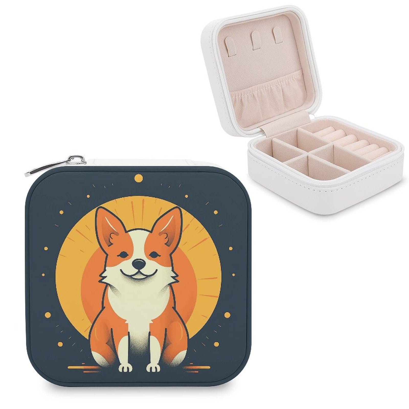 JTREHY Playful Corgi Jewelry Box Personalized PU Jewelry Box Exquisite Jewelrys Organizer Case Small Portable Jewellery Storage Holder for Rings Earrings Necklaces Gifts