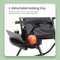Vista 6 de PayLessHere Juego de 2 sillas de descanso ajustables de gravedad cero, silla de playa plegable con almohada extraíble y soporte para tazas para Negro