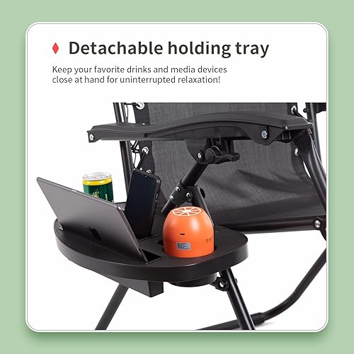 Miniatura 6 de PayLessHere Juego de 2 sillas de descanso ajustables de gravedad cero, silla de playa plegable con almohada extraíble y soporte para tazas para