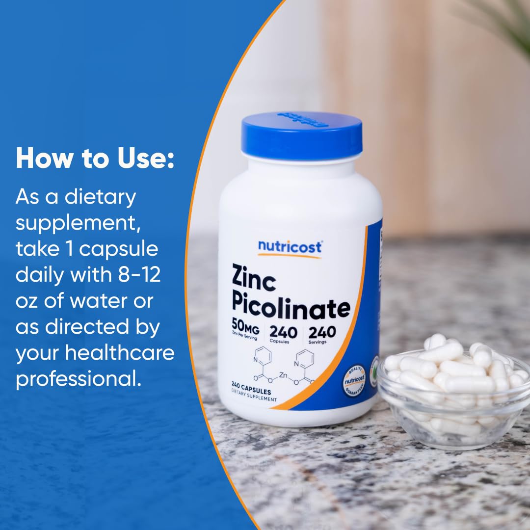 Nutricost Zinc Picolinate 50mg, 240 Vegetarian Capsules, Gluten Free — Amazon image 7