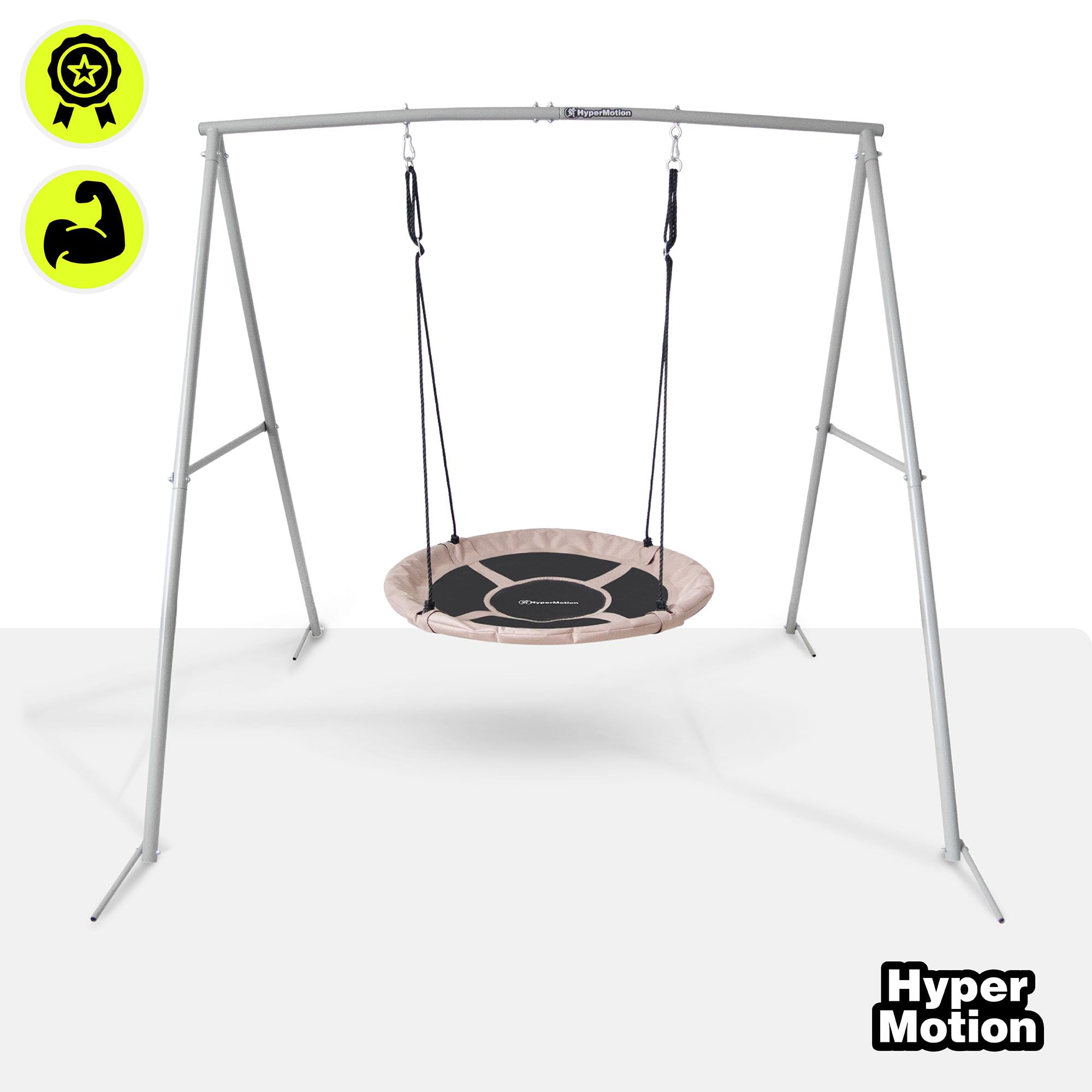 HyperMotion Huśtawka Bocianie Gniazdo ze Stelażem, Szaro-Beżowa, Stalowa Rama, Nośność 150 kg