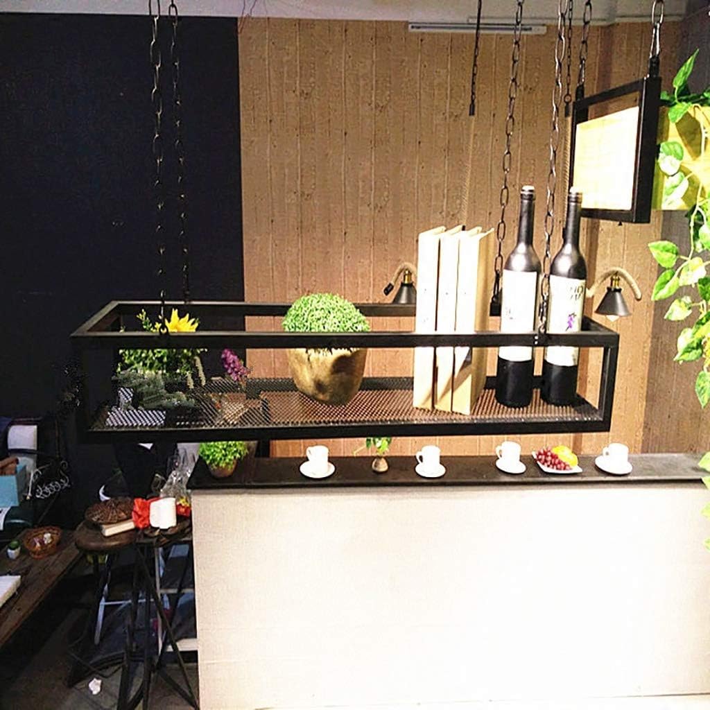 Organize Kitchen Hanging Rack Shelf with Upside Down Wine Rack,Ceiling Mounted Rack Hanging Rack,Plant Hanger Shelf Decoration for Living Room Bar Coffee Shop Restaurant/Commercial