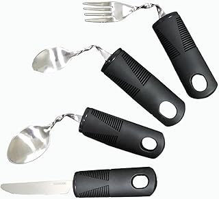 Parkinson Besteck Senioren, Hilfsmittel für Behinderte Alltag Arthrose Messer Gabel für Linkshaender Gebogen Löffel Verdickt für Senioren Arthrose Alltagshilfe Besteck mit Griffverdickung