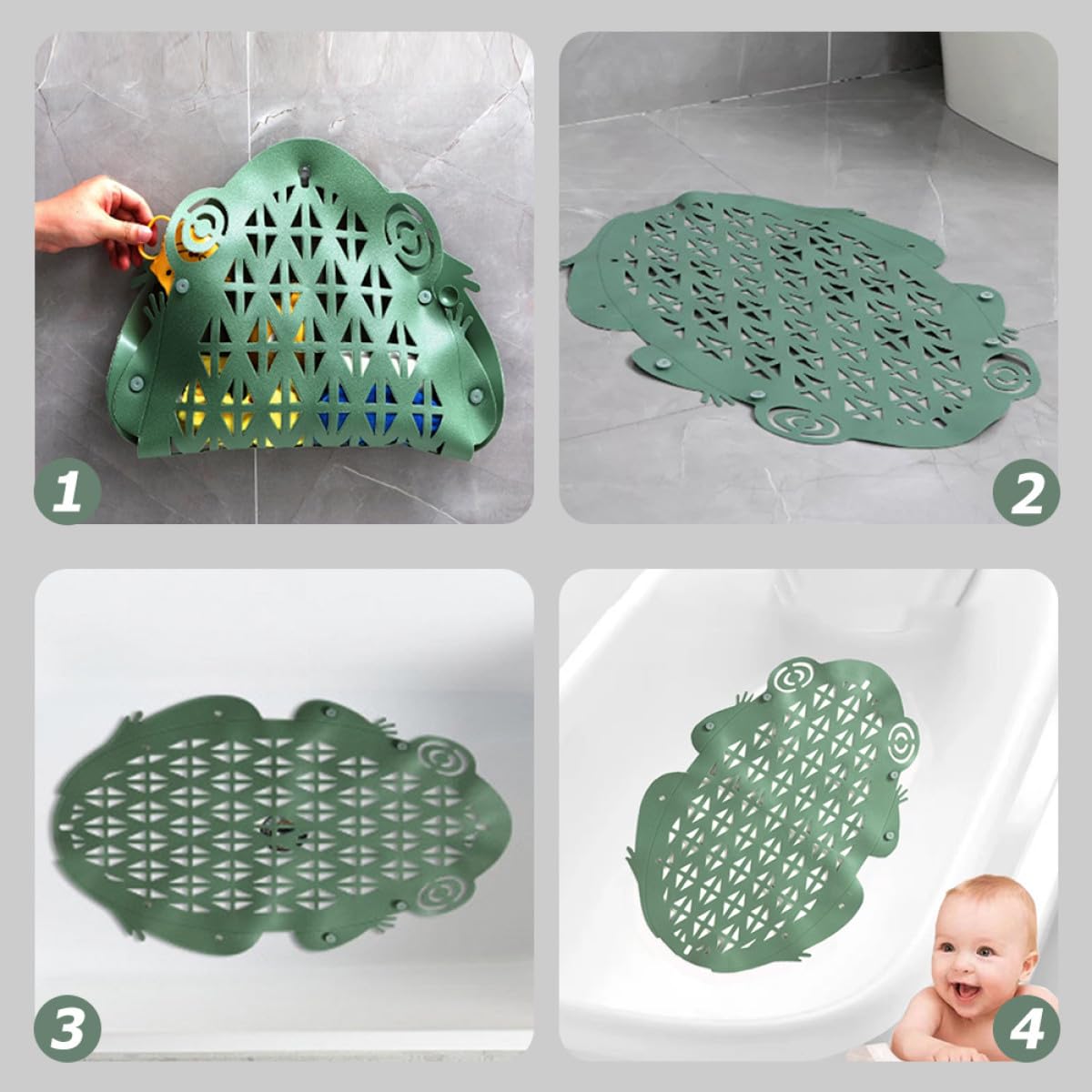 Alfombrilla de Bañera Antideslizante para Niños y Ñiño Verde PVC | Diseño Ventosas, Superficie Lisa y Tacto Cómodo, Uso en Baño, Formato Compacto para Bañera