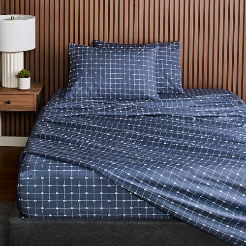 Image of Lacoste Slice 100% Cotton Percale Sheet Set, Vintage Indigo, Twin