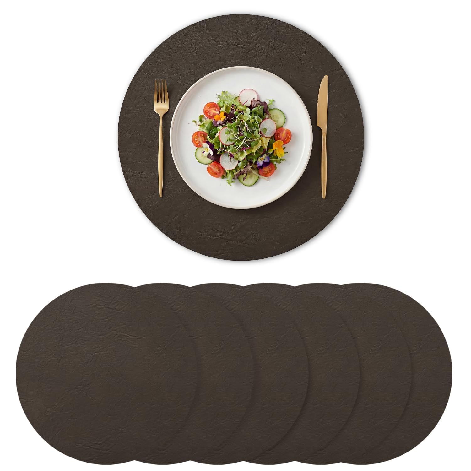 Artoid Mode Coffee Faux Leather Placemats Round 38cm Set of 6