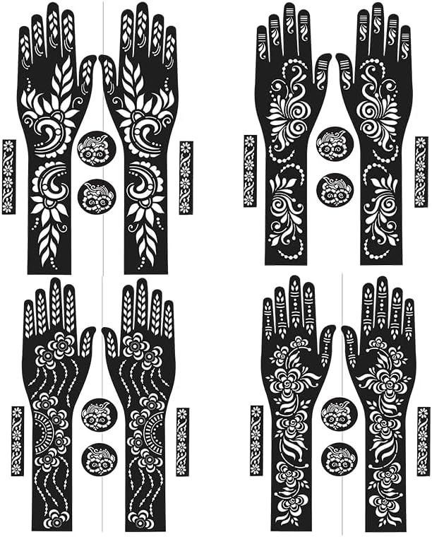 Ivana's Full Hand Mehndi Stencil Design Full Hand Set | Henna Tattoo Stencil for Women, Girls and Kids | Easy to use in just 4 Steps | Mehandi Sticker FL-22-14-15-16-17