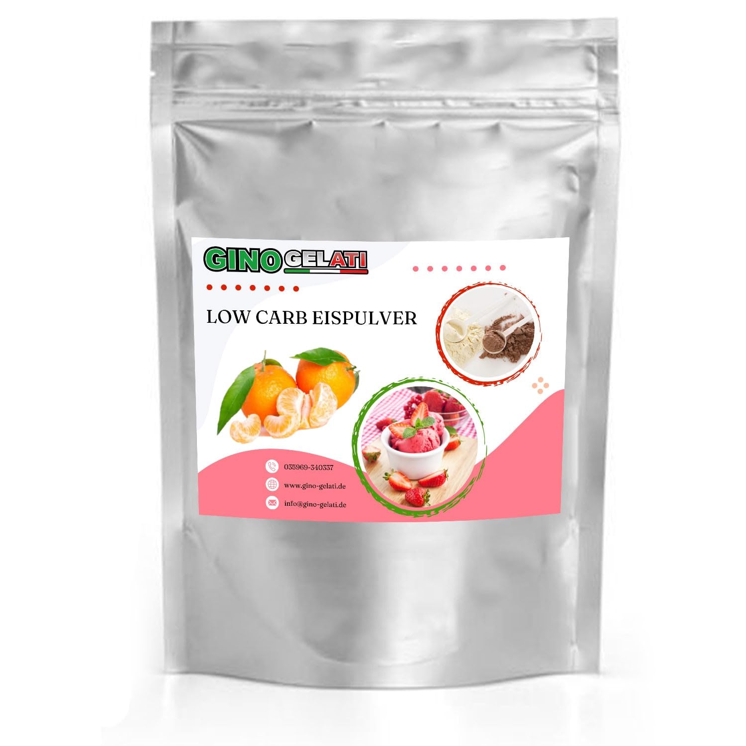 Gino Gelati Low Carb Eis Pulver Vegan Zucker-, laktosefrei mit fruchtigem Geschmack, schnelle und einfache Zubereitung, Made in Germany, Herstellung ohne Maschine (10 Kg, Mandarine)