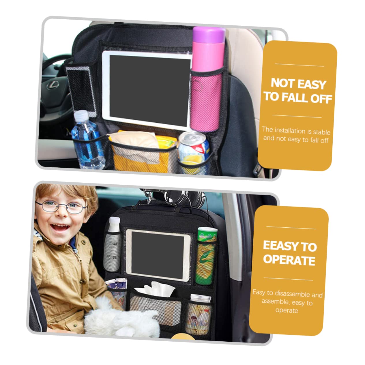 Mikinona Organizer per Seggiolino Auto Sedile Posteriore 2 Pezzi Multi-tasca Pieghevole per Smartphone Portafogli e Accessori Organizer per Auto Borse da Viaggio