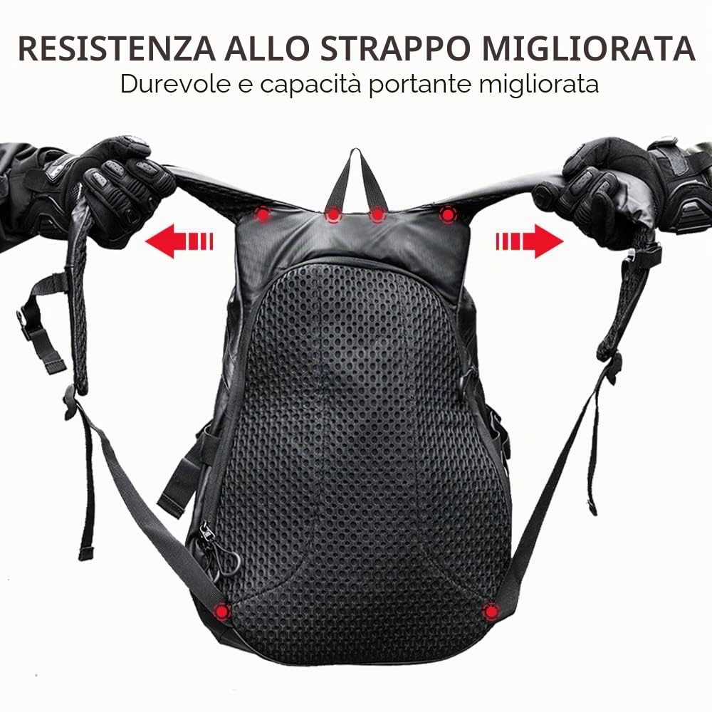 ILM Zaino Donna Uomo Multifunzionale-Zaino Scuola Moto Impermeabile con Strisce Riflettenti di Grande Capacità, Nero, Modello MB01