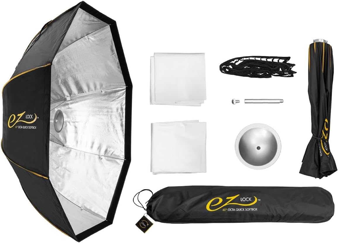 Glow EZ Lock 60" Octa Small Quick Softbox, 8-sided Parabolic Softbox is easy to open and close, this Bowens mount softbox with quick speed ring swap makes it the ideal speedlite softbox