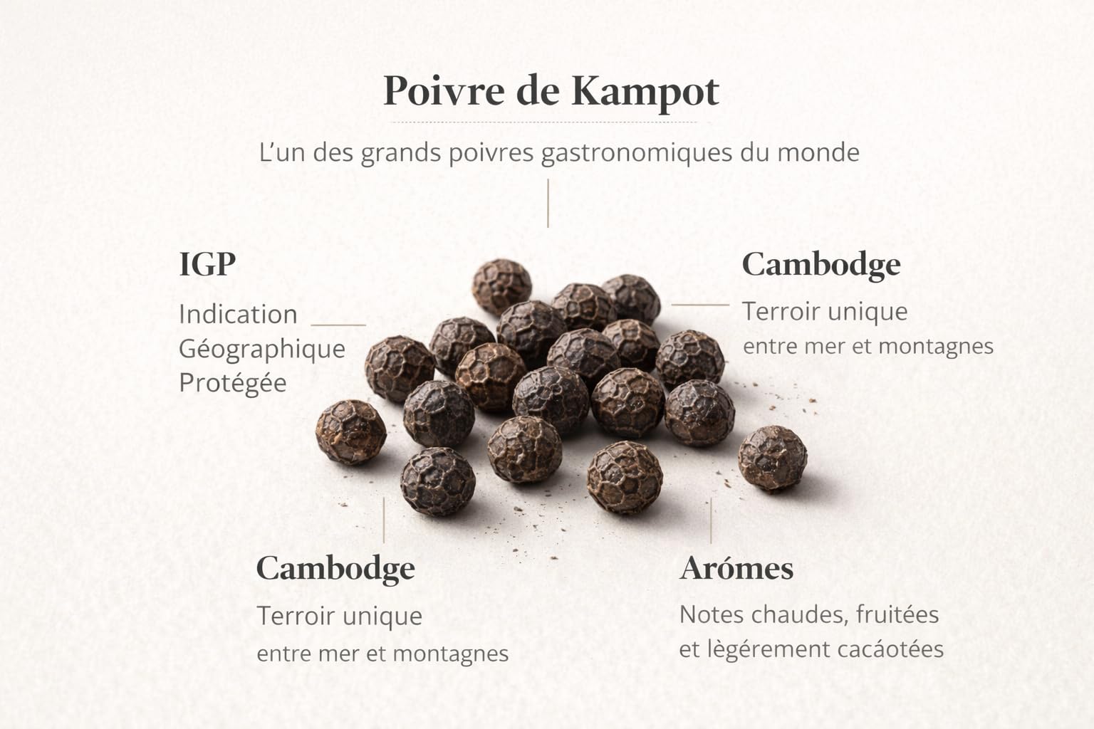 Poivre de Kampot IGP Noir en Grains – 100 g – Poivre Premium du Cambodge – Arôme Intense – Idéal Moulin, Viandes, Poissons et Sauces