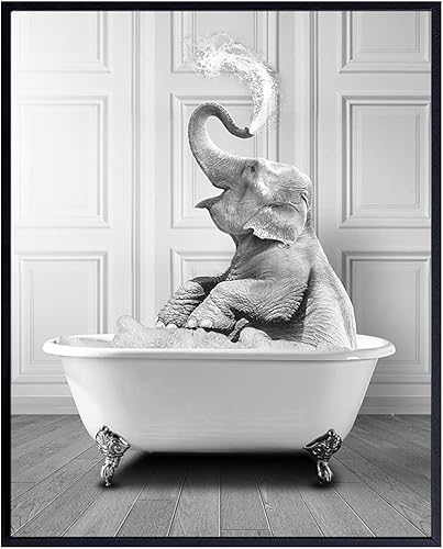 Arte de pared de baño, arte de pared de elefante, divertida decoración de baño para niños, bonitos accesorios de baño, decoraciones de baño para