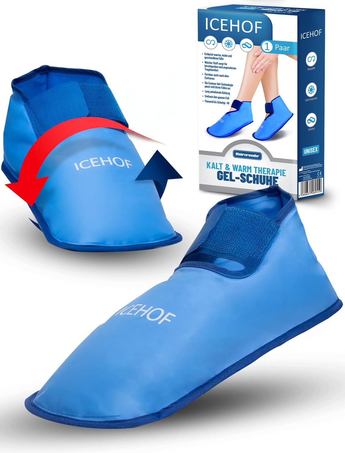 ICEHOF Scarpe refrigeranti + stivali – Tessuto delicato – Calze refrigeranti con gel terapia fredda per piedi piedi piedi per terapia chemioterapia reumatica – Taglia unica unisex