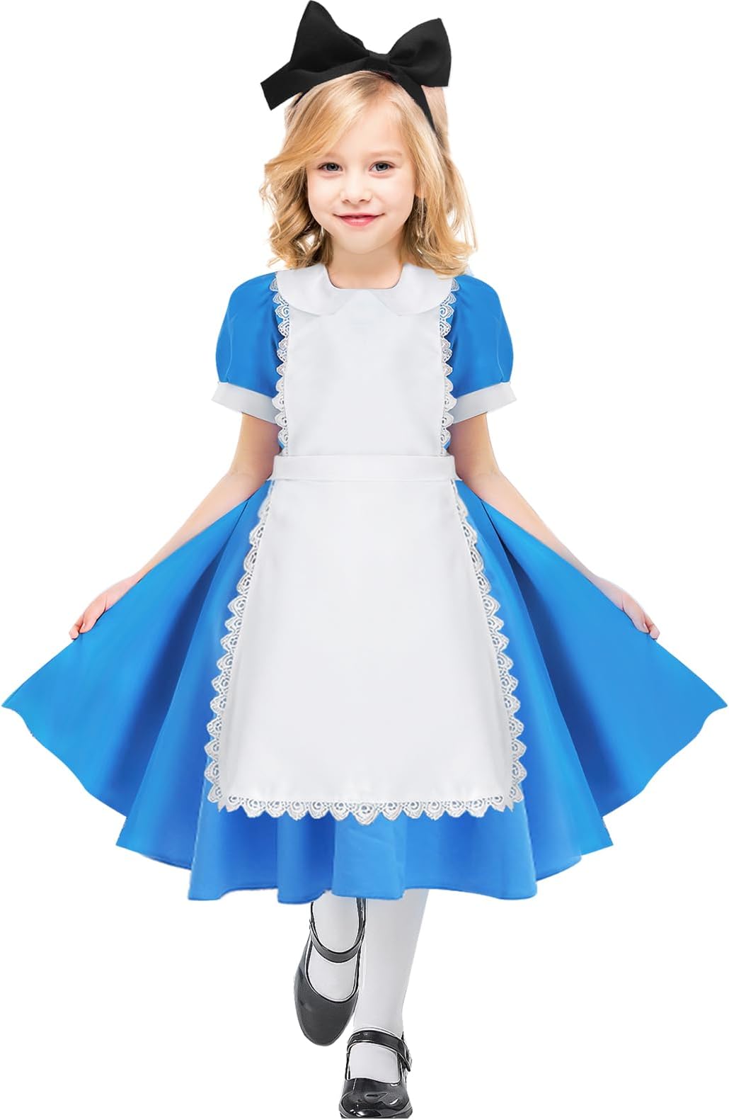 Mprocen Blue White Pinafore Dress World Book Day Costumes for Girls Costume Wonderland Princess Costume Apron Dress Childs World Book Day Book Week Fancy Dress Costume Kids Fancy Dress