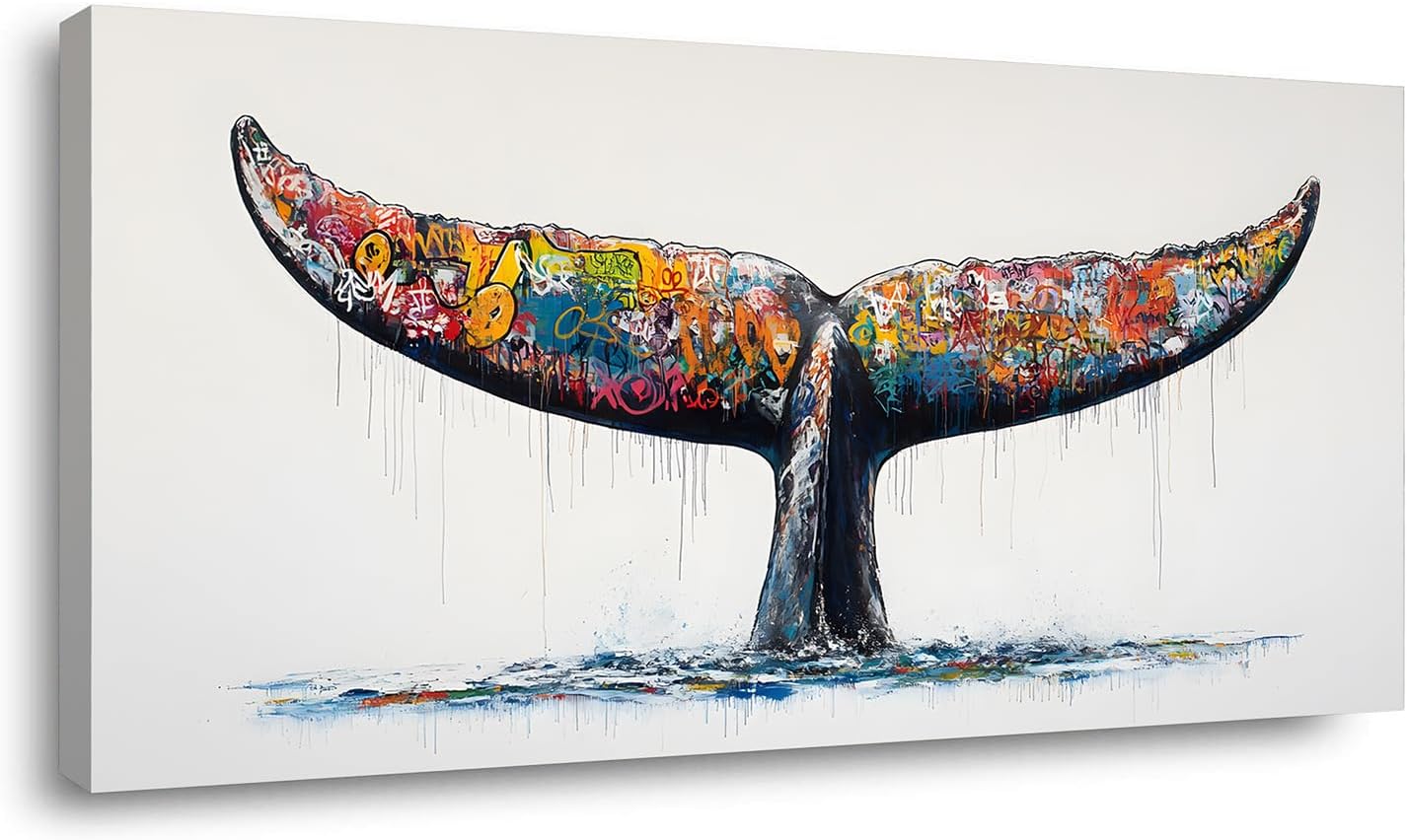 ZOMNAI Banksy Style Whale Tail Wall Art for Living Room