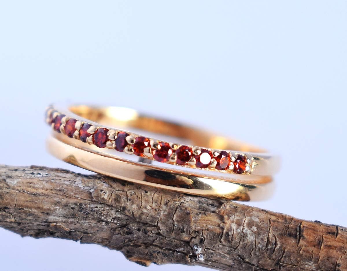 Red Garnet Attractive Look Simple Beautiful 925 Sterling Silver with Gold Plated Ring