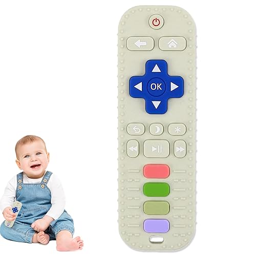 Juguetes de dentición para bebés, mordedores de silicona con control remoto para bebés de 0 a 24 meses (beige)