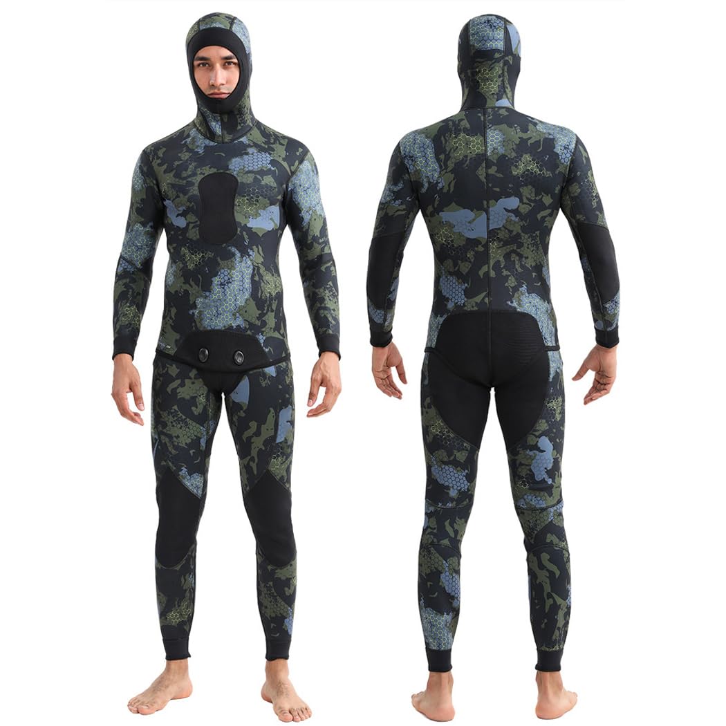 LANGWEI Muta in Neoprene da 3 MM per Uomo, 2 Pezzi Muta Mimetica per Pesca Subacquea Immersioni in Apnea Acque Fredde Costume da Bagno per Immersioni, Surf, Nuoto E Kayak.