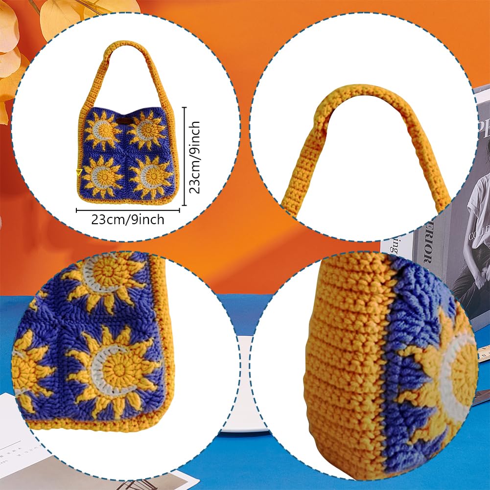 FREEBLOSS Häkelset Für Anfänger Häkeltaschen Starterset Granny Square Häkel Einkaufstaschenset Sonnen Häkeltasche Strickset Mit Schritt Für Schritt Videoanleitungen Bastelprojekte Für Erwachsene