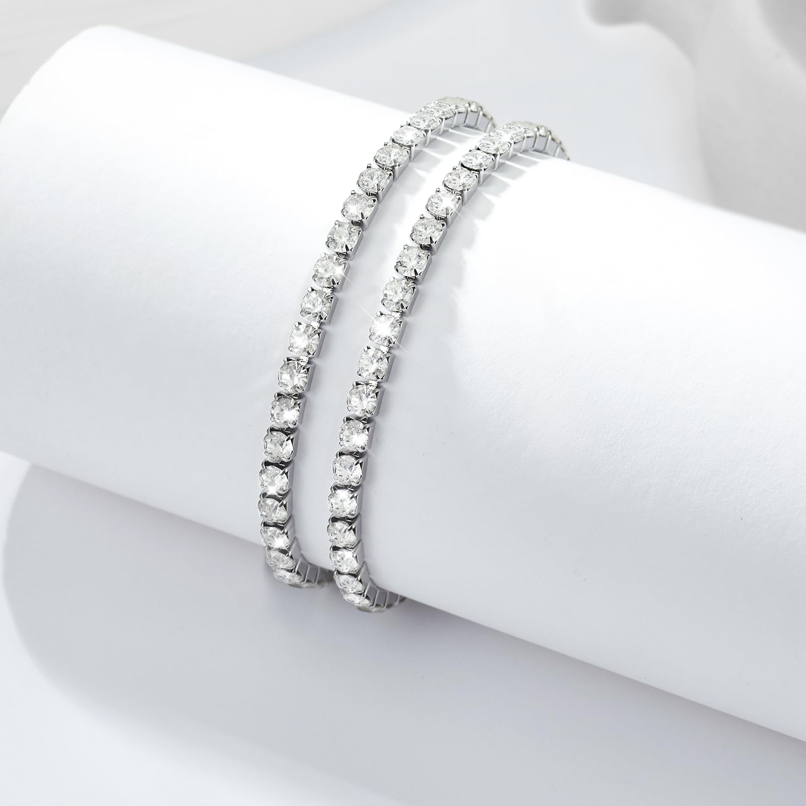 J.Fée 4MM Bracciale Tennis Uomo Argento 925 Braccialetti, 2 Pezzi Tennis Uomo Bracciale con Zirconi Cubici, Bracciali Ipoallergenico Sovrapponibili Braccialetto Regalo Per Uomini
