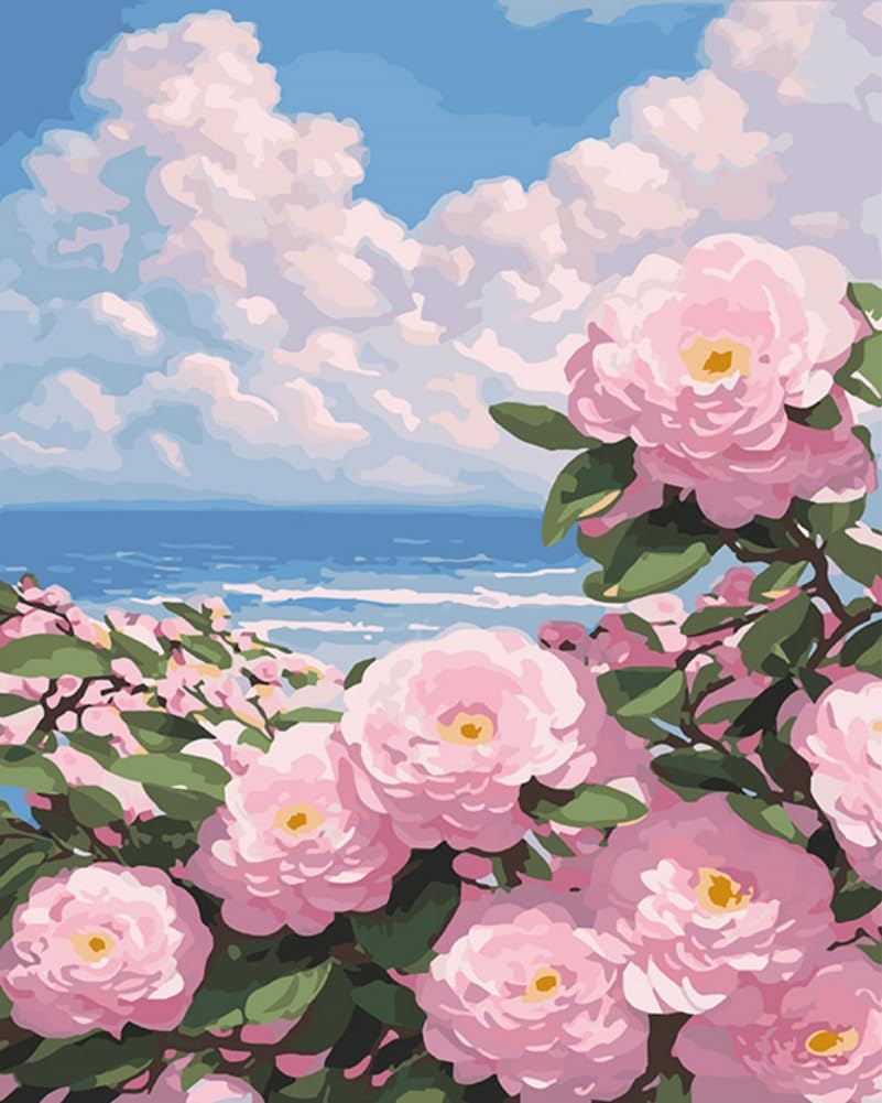 CaptainCrafts Paint by Numbers for Adults, Paint by Numbers DIY Oil Painting Linen Canvas 16x20 Inch Wall Art House Decor Gifts (Frameless, Camellia Cloud sea) — image 1