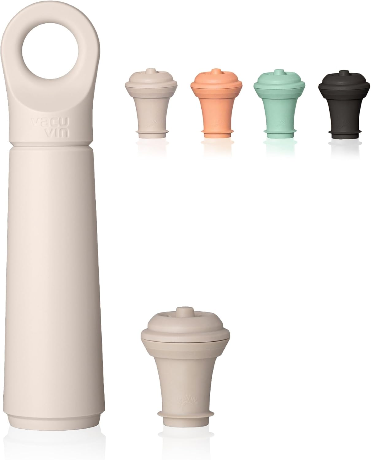 Vacu Vin Wine Saver Loop - Designed and Made in the Netherlands - Vacuum Wine Stopper Keeps Your Wine Fresh for up to 10 Days - Reusable, Made with 98% Recycled Material - 1 Pump, 5 Stoppers, Sand