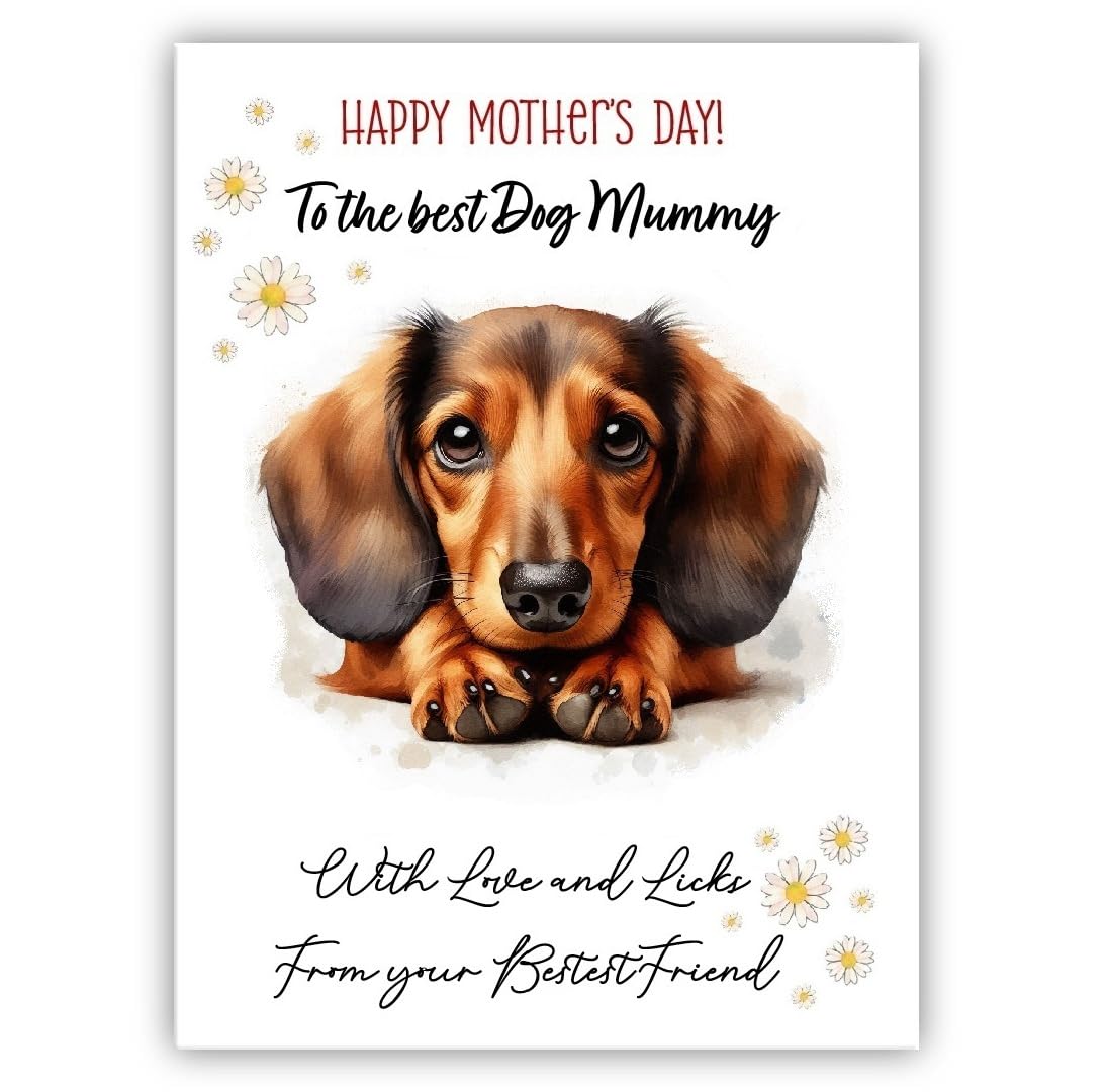 Mother’s Day Dog Card from the Dog – “Happy Mother’s Day” - Many Breeds Available - Pet Mothers Day Card - With Love and Licks (• Dachshund brown)