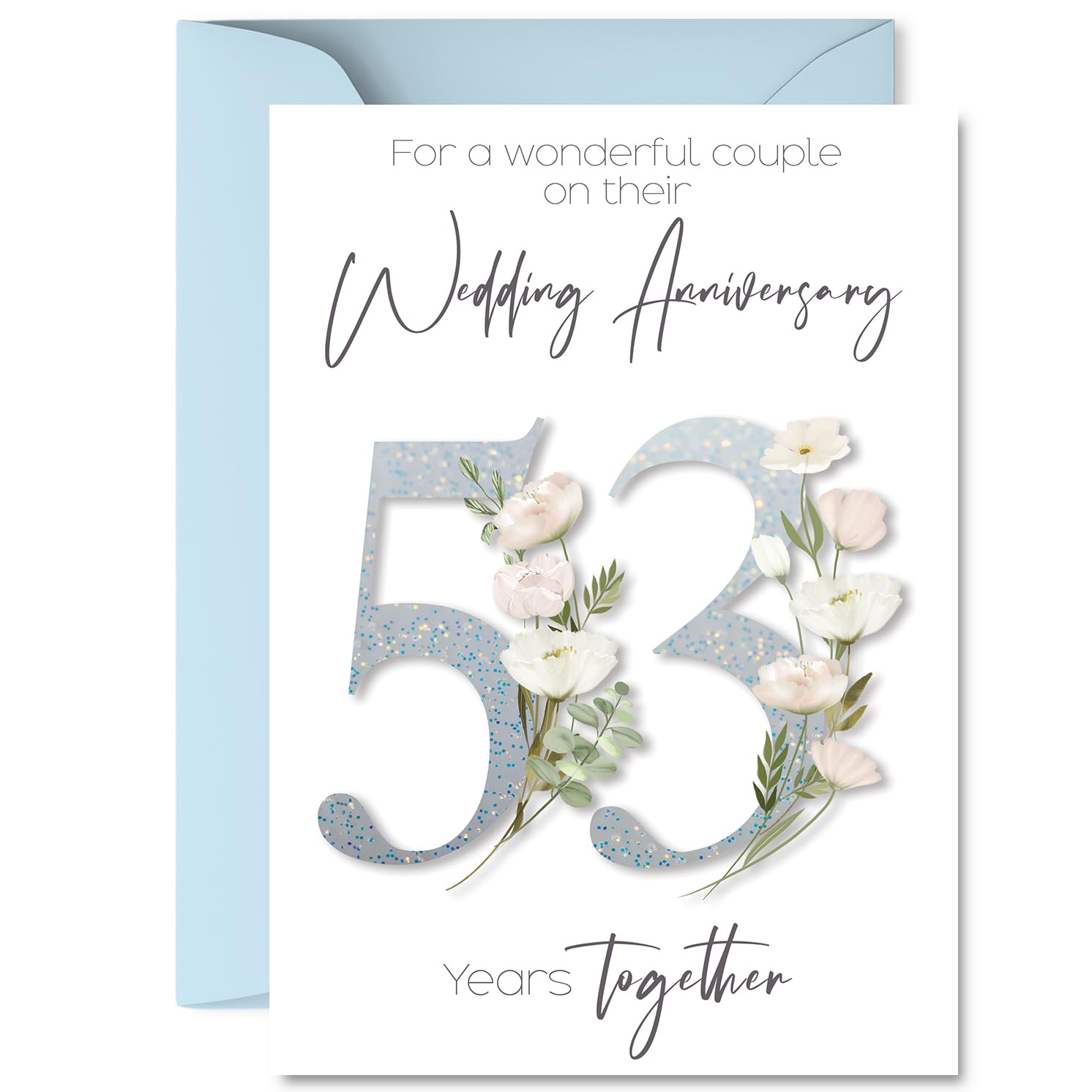 53rd Anniversary Card for Women and Men, Fancy Floral Flowers