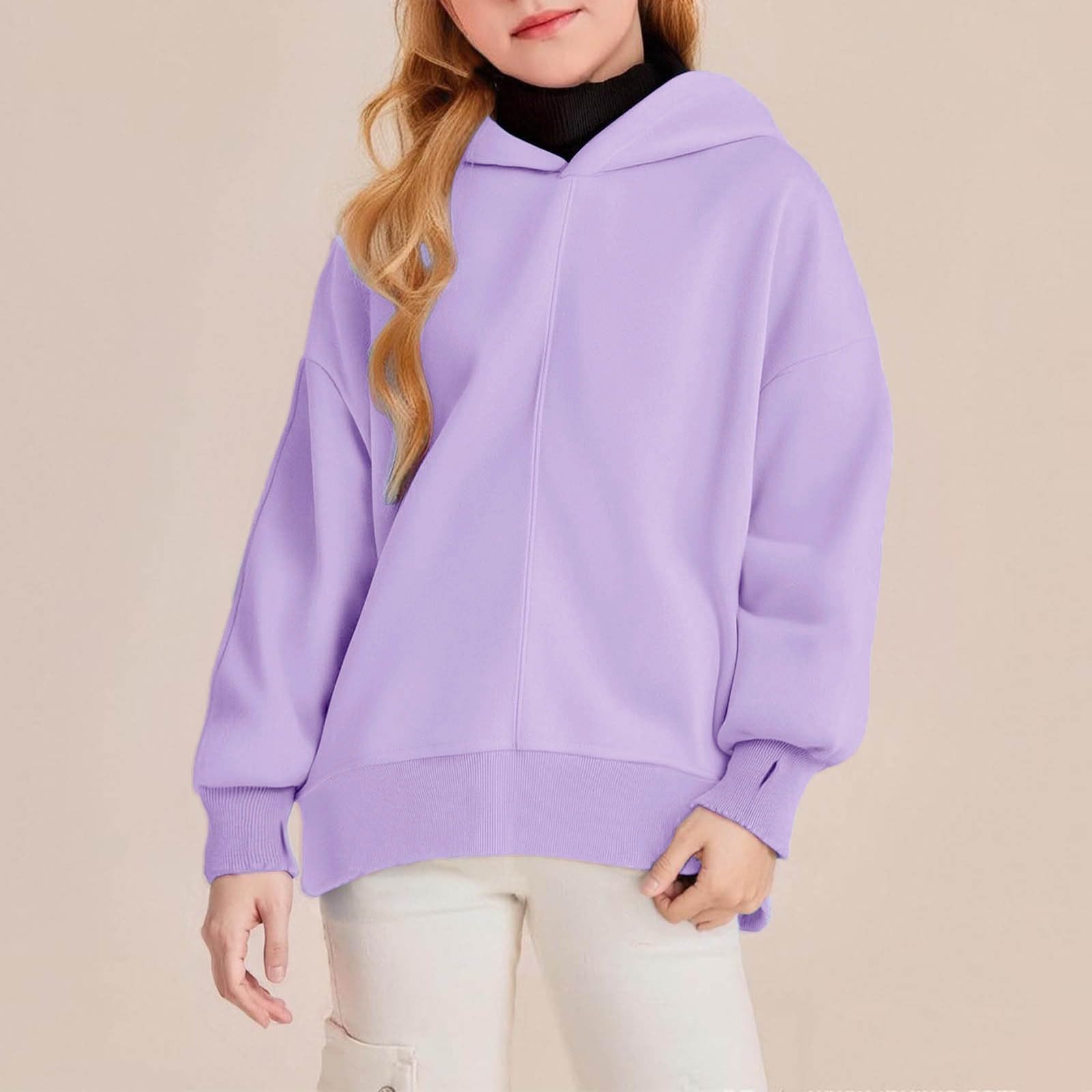 Sudadera informal de manga larga para niñas, de gran tamaño, clásica, lisa, cómoda, suave, para otoño e invierno, para la escuela, a la moda