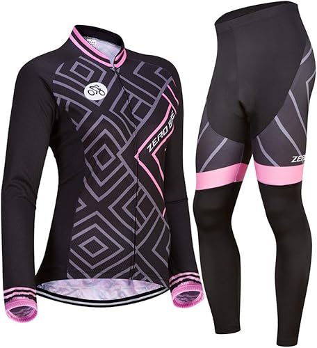 ZEROBIKE Conjunto de pantalones de malla con relleno de gel 3D para mujer transpirable de manga larga con protección UV Negro, Type 1, Type 2, Type
