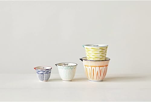 Miniatura 2 de Tazas medidoras de gres a rayas estampadas a mano (juego de 4 tamañosdiseños)