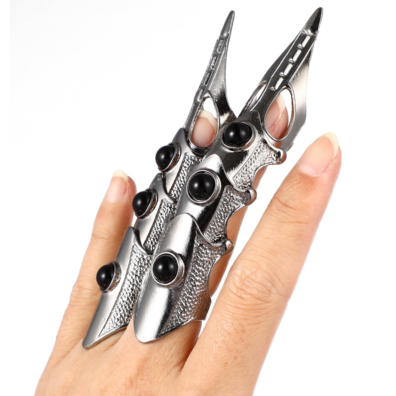 LALAFINA 4 Stück Knöchelgelenkring chelgelenk Vollfinger Halloween Gothic Vollfinger Ring Klappring Zinn Schmuck Halloween Cosplay Requisiten Schwarz