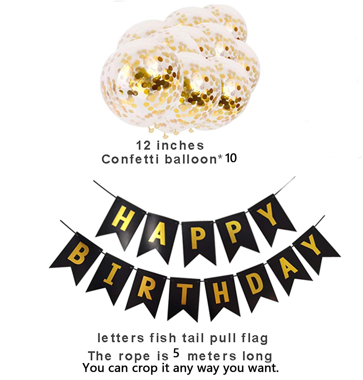 Happy Birthday Banner, Party Decorations, Reusable Party Supplies Perfect for Kids Girls and Women (Black+Gold)