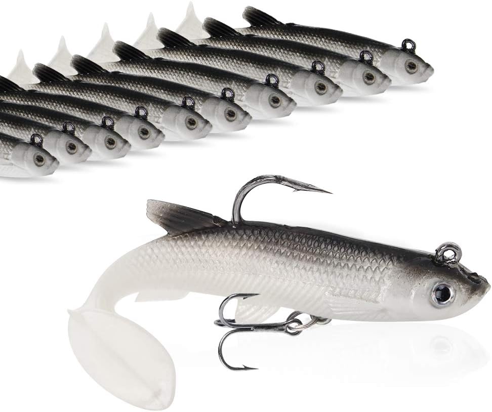 Soft Fishing Lures Pre-Rigged Soft Plastic Lures 10 Pack Jighead Swimbait for Bass Trout Pike