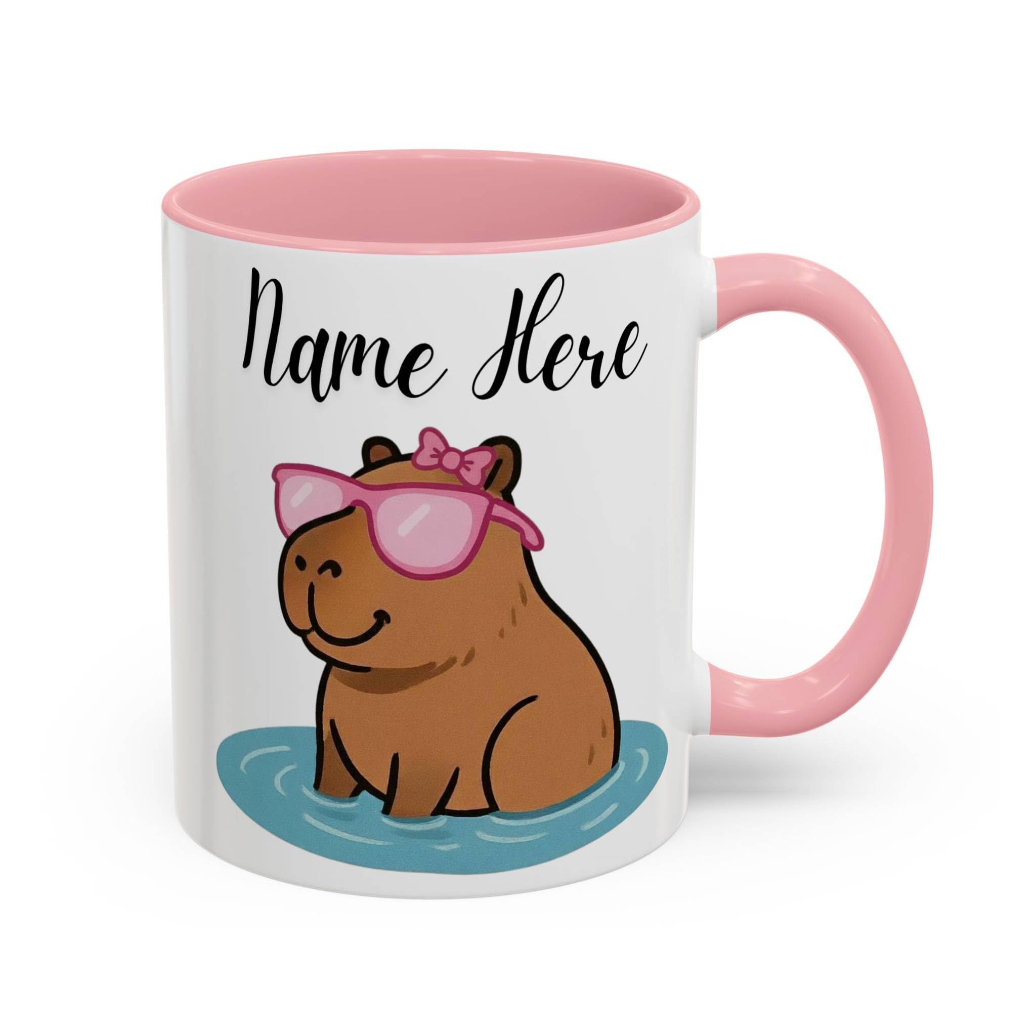 Personalised Capybara Mug, Cute Custom Name Animal Mug, Capybara Gift for Her, Birthday Gift for Girlfriend, Funny Capybara Coffee Cup (Pink 11oz, Mug)