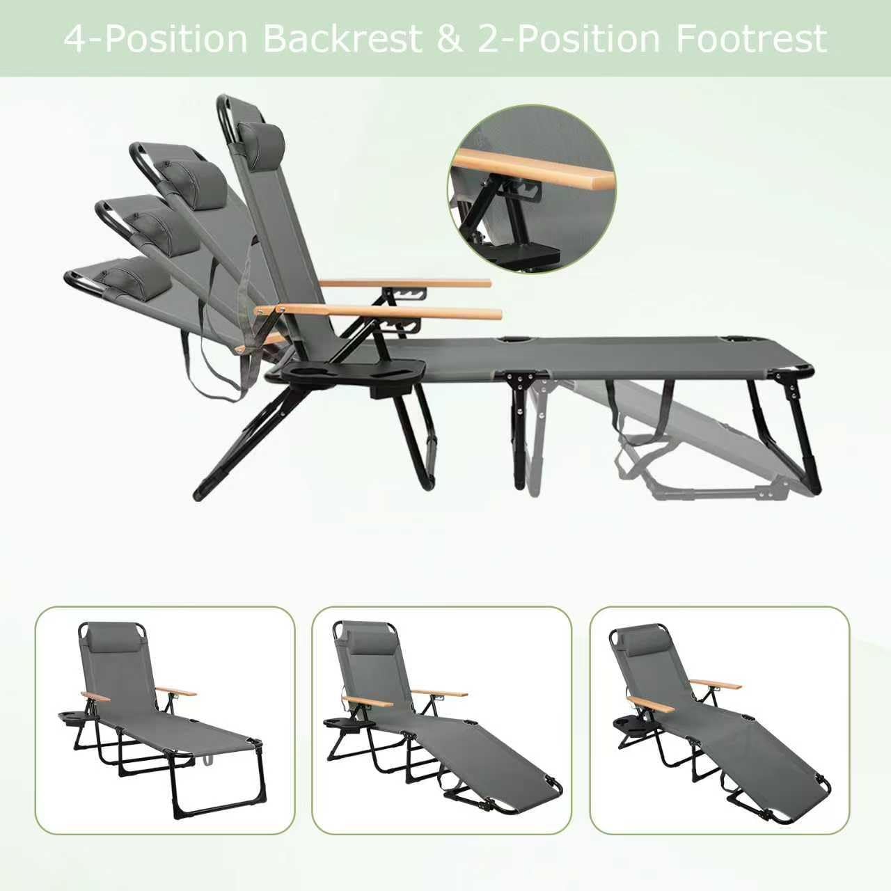 Gartenliege mit Sonnendach, Strandliege Klappbar Leicht, Sonnenliege Klappbar, Gartenliege Wetterfest, Verstellbare Campingliege für Garten, Balkon, Camping, Strand (Grau, Mit Sonnendach)