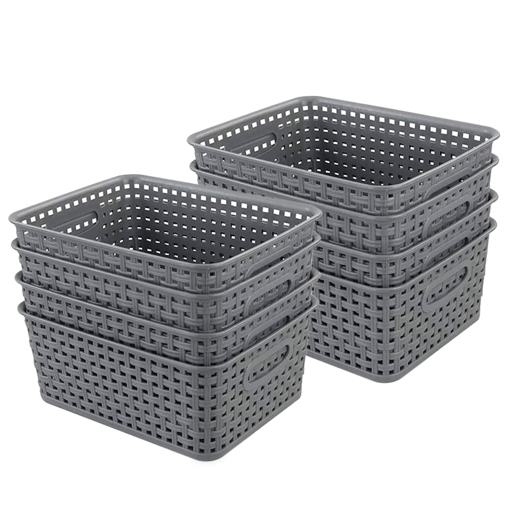 SPNOR Plastic Storage Baskets, 8 Pack Small Pantry Organization and Storage Bins, Household Organizers for Laundry Room, Bathrooms, Bedrooms, Kitchens, Cabinets, Countertop, Under Sink or On Shelves