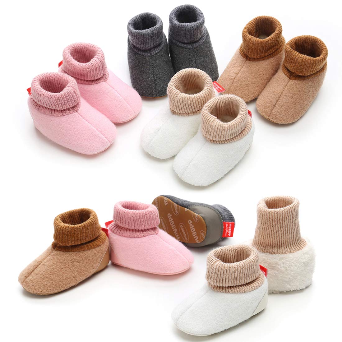 KIDSUN Newborn Infant Baby Boys Girls Fleece Booties Stay On Socks Soft Shoes Non Skid Winter Warm Christmas Slippers