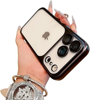 iPhone17Pro 用 ケース カメラレンズ保護カバー付き マット仕上げ 半透明 クリア アイフォン17pro 対応 カバー ハードケース 耐衝撃 カラフル,ブラック