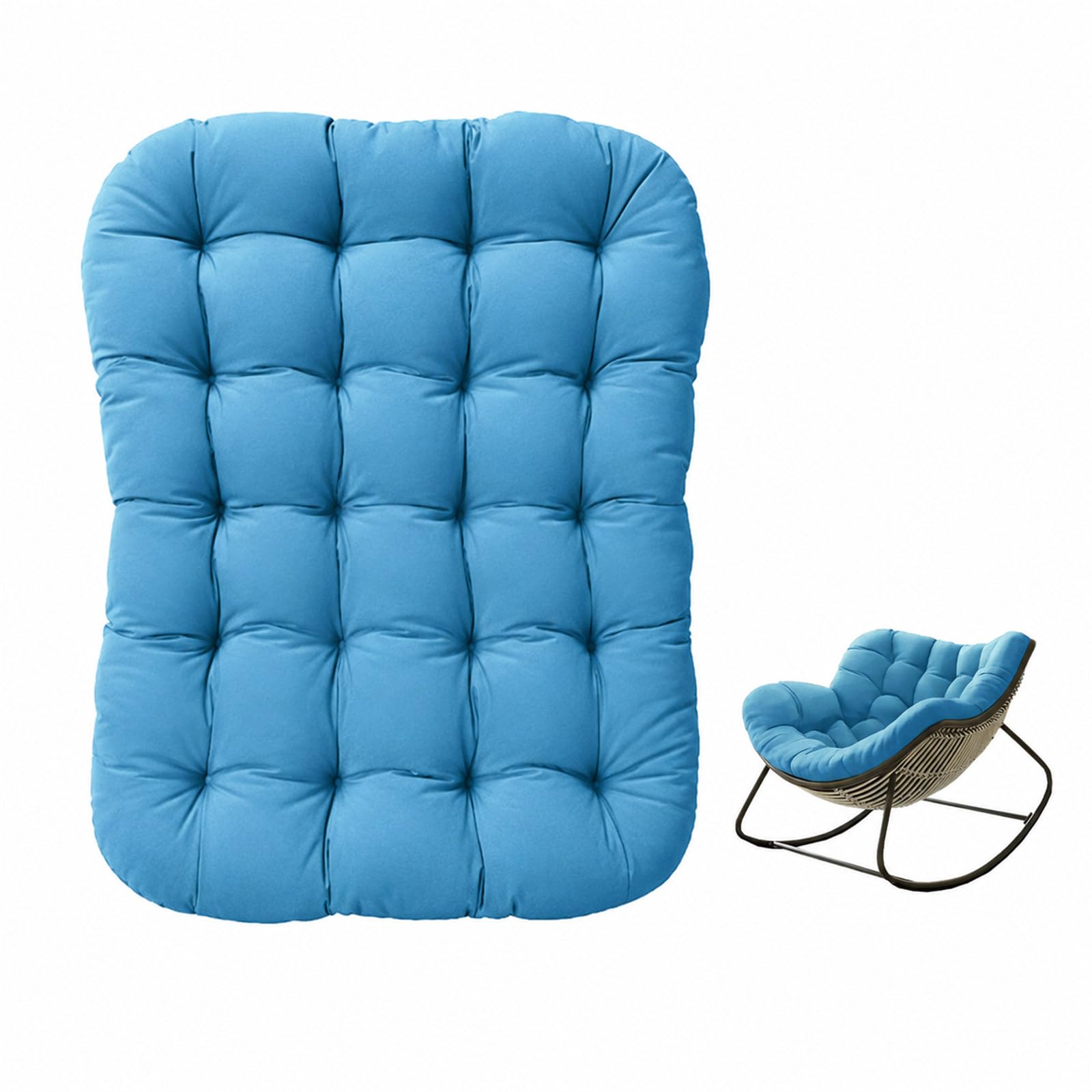 Hiseng Patio Egg Rocking Chair Cushion, Rattan Papasan Chair Cushion, Adults Oversize Indoor Garden Chairs Cushions for Reading Living Room Front Porch Balcony Lawn, without chairs (Blue)