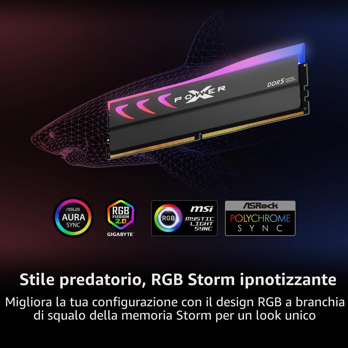 Silicon Power Storm SP032GXLWU64AFDK - Memoria RAM DDR5 da 32 GB (2 x 16 GB) RGB 6400MT/s (PC5-51200) 288 pin CL32 1,4 V UDIMM Desktop con dissipatore di calore, grigio