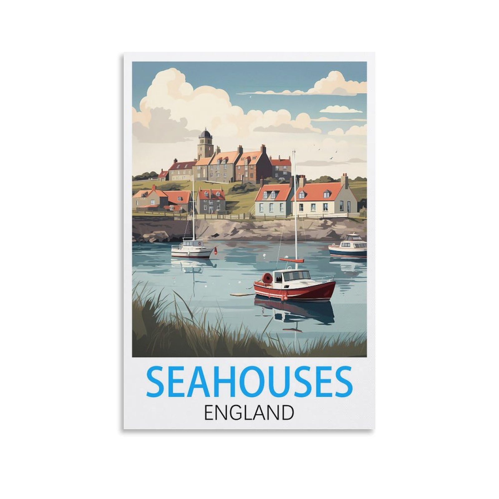 Lolwnni Unframe-Style Seahouses England Vintage Travel Posters 12X18inch(30X45cm) Canvas Wall Art Print Picture Paintings For Living Room Bedroom Decor