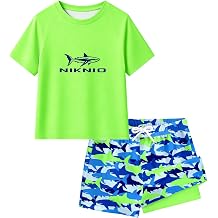 Boys Swim Set Rash Guard Shirt with Compression Liner Swim Trunks