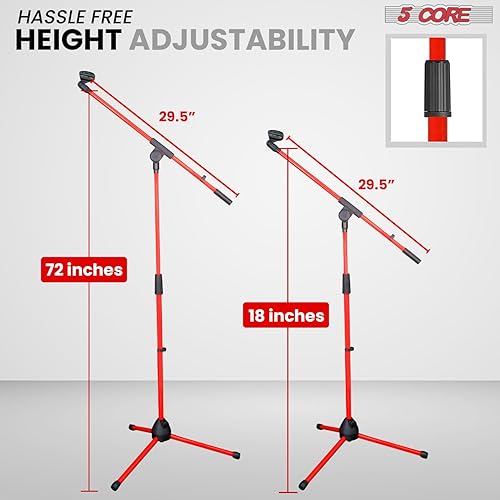 Miniatura 2 de 5 Core Soporte de Micrófono de Trípode de Piso 4 Piezas Altura Ajustable 18-72" Brazo Articulado Resistente Soportes de Micrófono Pedestal Para