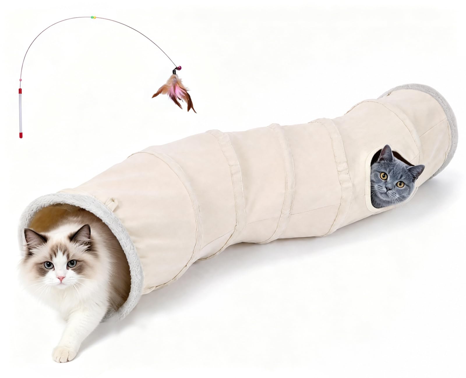 Ownpets Tunnel per gatti a forma di S con palline sospese, 30 x 125 cm, tubo pieghevole a 2 vie per gattini | Tessuto scamosciato, tunnel extra largo 30 cm, adatto a gatti di tutte le dimensioni, per interni ed esterni